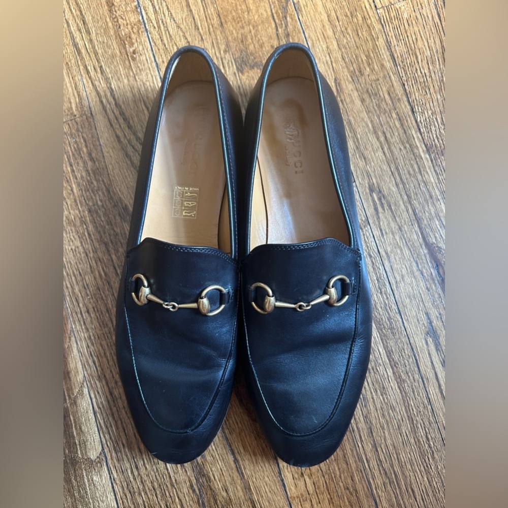 Gucci Black Leather Jordaan Loafers
